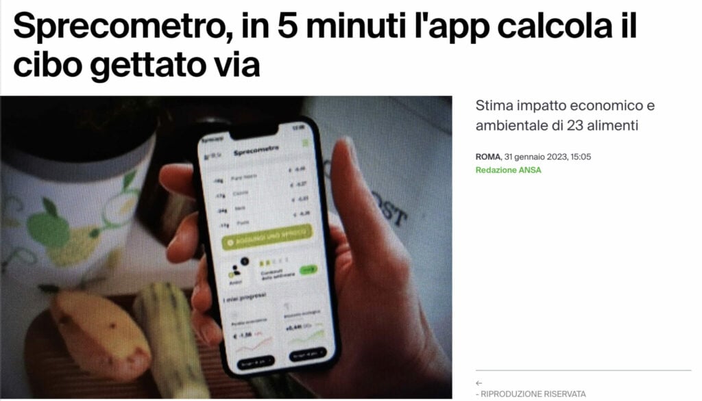 Sprecometro, in 5 minuti l'app calcola il cibo gettato via. Ansa, 31 gennaio 2023